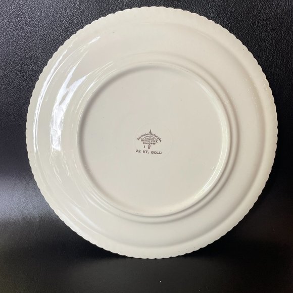 Vintage Harker Pottery Co Wild Rose plate platter 22k gold circa 1950s - Picture 4 of 9